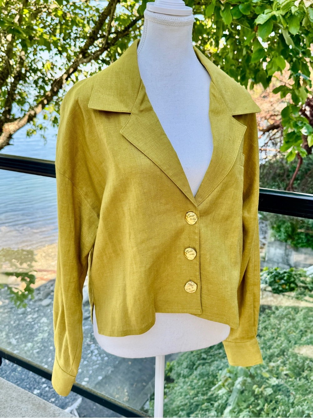 Vintage 90s Chartreuse Lime Green 100% Linen Light Jacket for Nordstrom Size M